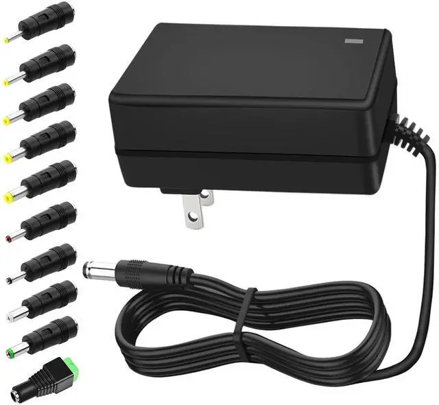 Main image of 12V 3A Power Supply Adapter 36W, AC to DC 12 Volt 3A 3000mA Converter, 10 Interchangeable Plugs 5.5x2.1mm 2.5mm for LED Strip CCTV Camera Router Speaker LCD Monitor