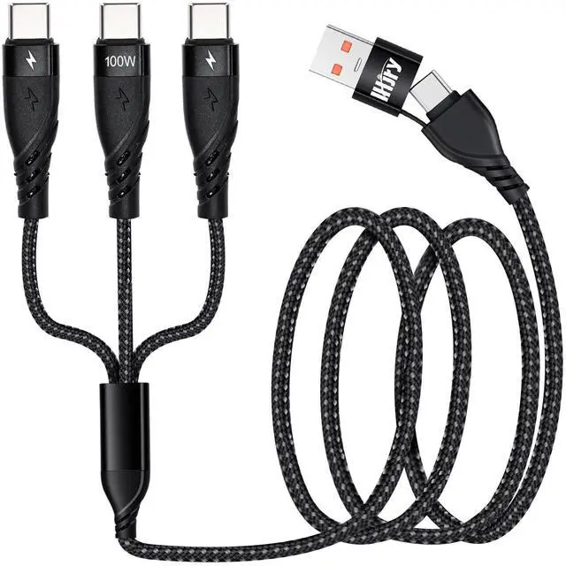 Main image of 100W USB C Splitter Multi Charging Cable,USB A/C to USB C QC3.0 Fast Charging 4Ft, 3 in 2 Multi Charger Cord, with 3 Type-C Connectors Compatible with Cell Phones Tablets and More