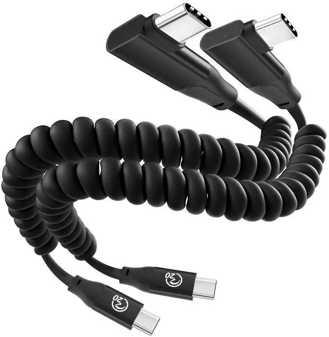 Main image of Coiled USB C to USB C Cable Right Angle 1ft 2Pack, 20Gbps USBC 3.2 Gen 2 Data Cable Short, 4K Video & 100W Type C Charger Cord for Android Auto & CarPlay, for iPhone 17 16, Galaxy S25, iPad MacBook