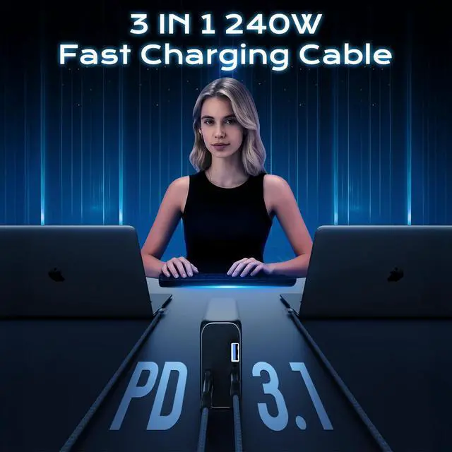 Alt view image 4 of 7 - 2 in 1 USB C Cable Right Angle 1FT 2Pack, Short USB C to USBC 3.2 Gen 2 Cable 20Gbps Data Transfer, 240W USB-C Charge Cable with Adapter, 4K Video Type-C Monitor Cord for iPhone 17, MacBook, iPad