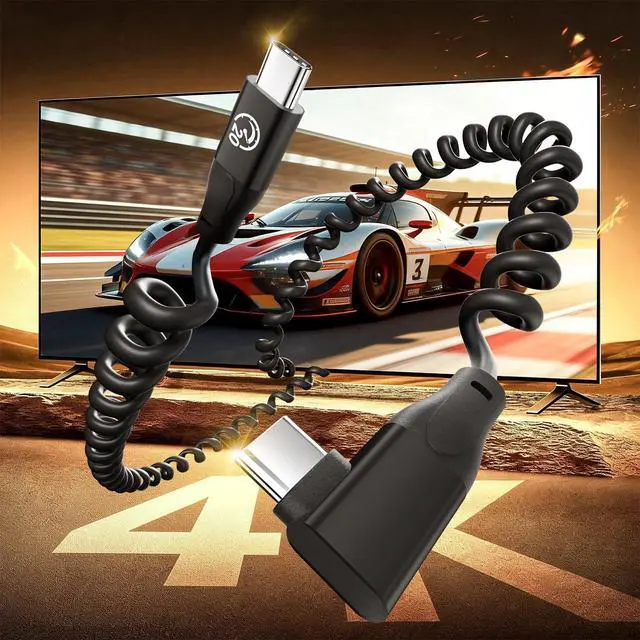 Alt view image 6 of 7 - Coiled USB C to USB C Cable Right Angle 1ft 2Pack, 20Gbps USBC 3.2 Gen 2 Data Cable Short, 4K Video & 100W Type C Charger Cord for Android Auto & CarPlay, for iPhone 17 16, Galaxy S25, iPad MacBook