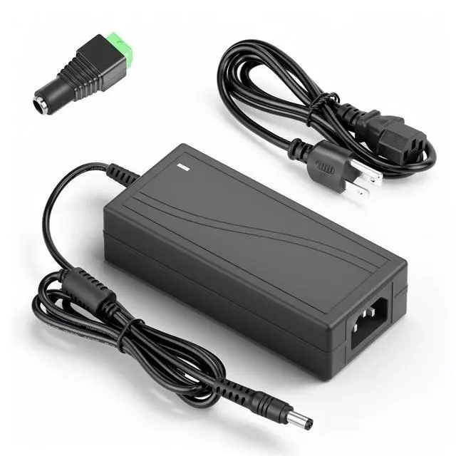 Main image of 12V 5A Power Supply Adapter 60W AC 100-240V to DC 12V LED Transformer with 5.5x2.1mm & 5.5x2.5mm DC Output Jack US Plug Desktop Charger for LED Strip Lights CCTV Cameras Routers Monitors