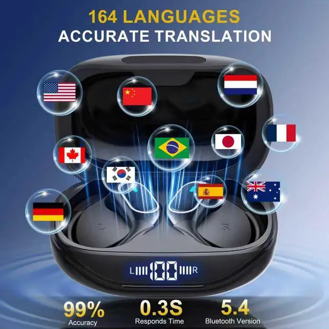 Alt view image 2 of 7 - Translation Earbuds-70H Playing Time,164 Language Ai Translation Earbuds Real Time,Bluetooth 5.4 Translator Device Noise Cancelling,ranslation Headphones for Travel & Business & Study,Black