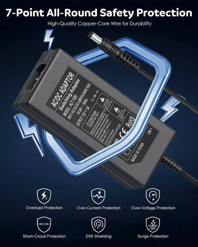 Alt view image 3 of 7 - 12V 5A Power Supply Adapter 60W AC 100-240V to DC 12V LED Transformer with 5.5x2.1mm & 5.5x2.5mm DC Output Jack US Plug Desktop Charger for LED Strip Lights CCTV Cameras Routers Monitors