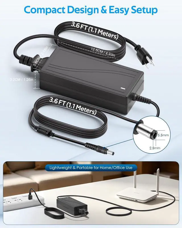 Alt view image 4 of 7 - 12V 5A Power Supply Adapter 60W AC 100-240V to DC 12V LED Transformer with 5.5x2.1mm & 5.5x2.5mm DC Output Jack US Plug Desktop Charger for LED Strip Lights CCTV Cameras Routers Monitors