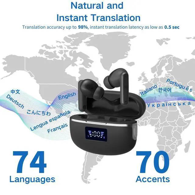 Alt view image 4 of 7 - Real Time Language AI Translator Earbuds, Seamless 144 Language Translation with App Support for iOS and Android, Bluetooth 5.3 Connectivity - Audio Translator (Black)