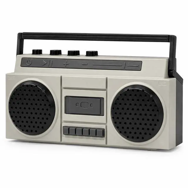 Main image of Retro Mini Bluetooth Speaker, USB Rechargeable Boombox for Desk, Shelf, Bedside, Small Spaces and Dry Terrarium Setups, Gray