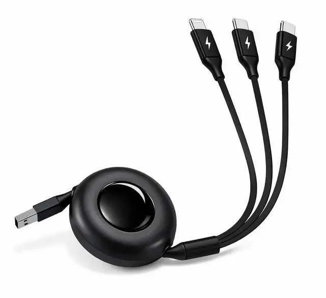 Main image of Multi USB C Charging Cable 3 in 1 Fast Charger Cord 3A Retractable Cable Coiled 100W 3.3ft Multi Charger USB with Type C/L/Micro USB Ports for Cellphones,Android,iOS,Tablets,Laptop,All Devices