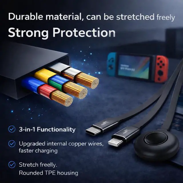 Alt view image 7 of 7 - Multi USB C Charging Cable 3 in 1 Fast Charger Cord 3A Retractable Cable Coiled 100W 3.3ft Multi Charger USB with Type C/L/Micro USB Ports for Cellphones,Android,iOS,Tablets,Laptop,All Devices