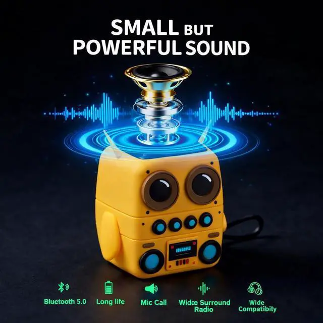 Alt view image 6 of 7 - Robot Shape Bluetooth Speaker with Retro Radio Features, TF Card Playback and TWS Pairing, Portable Compact Wireless Audio Companion and Unique Kids Gift Idea