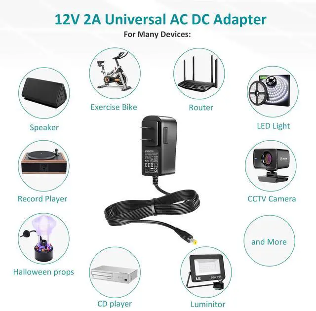 Alt view image 4 of 7 - Universal AC Adapter 12V 3A Center Positive Power Supply 12 Volt 3 Amp 2.5A 2A 1.5A 1A 500mA Charger DC 12V Power Cord for Router DVD Player Speaker LED Strip Light CCTV Security Camera