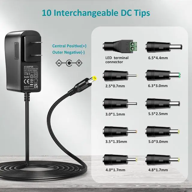 Alt view image 2 of 7 - Universal AC Adapter 12V 3A Center Positive Power Supply 12 Volt 3 Amp 2.5A 2A 1.5A 1A 500mA Charger DC 12V Power Cord for Router DVD Player Speaker LED Strip Light CCTV Security Camera