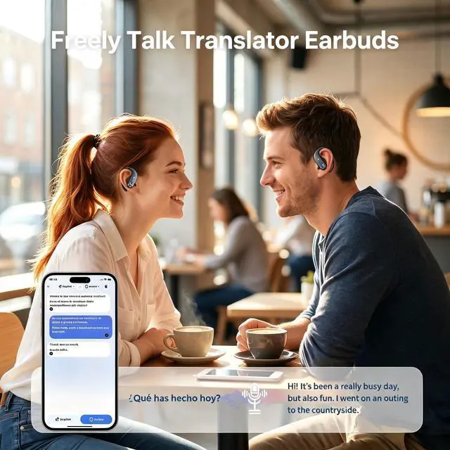 Alt view image 5 of 7 - AI Real Time Translation Earbuds, 10-in-1 Translator Earphones 166 Languages, Lock Screen/Photo/Meeting/Movie/Online Call Translation & Custom Voice Cloning for Travel Business