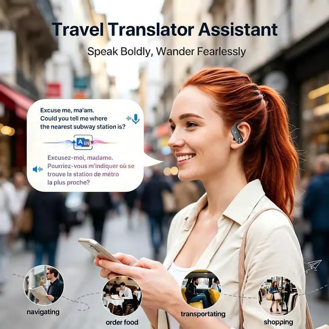 Alt view image 2 of 7 - AI Real Time Translation Earbuds, 10-in-1 Translator Earphones 166 Languages, Lock Screen/Photo/Meeting/Movie/Online Call Translation & Custom Voice Cloning for Travel Business