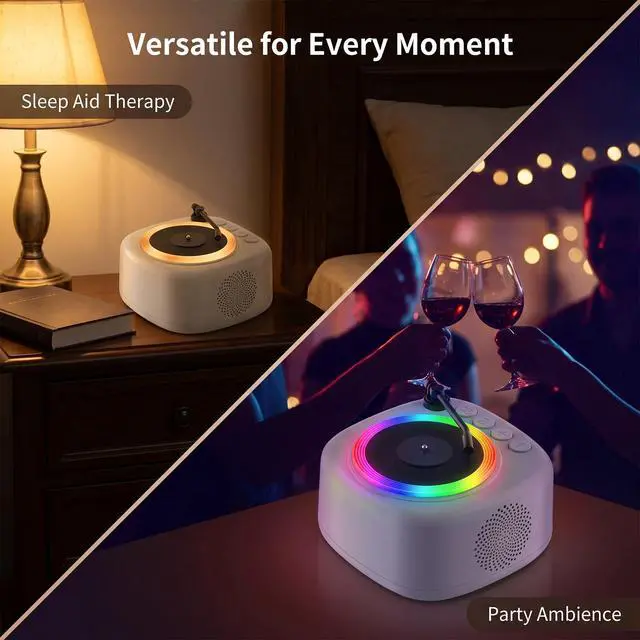 Alt view image 6 of 6 - Retro Vinyl Record Player Style Bluetooth Speaker, Mini Portable Wireless Speaker with Dynamic RGB Rhythm Lights, HiFi Stereo Sound, Rechargeable Battery, Desktop Decor Speaker for Bedroom Home Gift