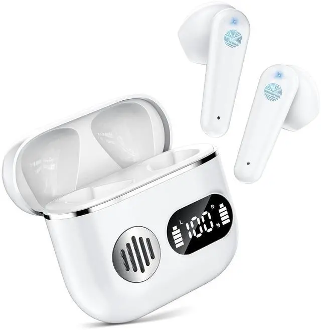 Main image of AI Translation Earbuds 198 Language Translator Earbuds Wireless Earbuds 2026 Sport Bluetooth Headphones Stereo Earphones with ENC Mic Wireless Earphones in Ear Earbuds with Dual LED DisplayWhite
