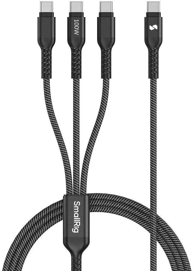 Main image of SMALLRIG 3-in-1 USB-C Charging Cable, 100W Fast Charge & USB 2.0 Data Transfer, Durable Triple Fast Charging Cord with 3 Type-C Male Port, for Tablets for iPhone 16 15 for Samsung, 4FT Black - 5079