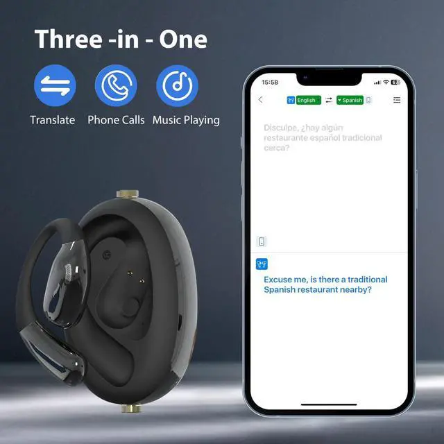 Alt view image 5 of 7 - AI Language Translator Earbuds, Translation Earbuds Real Time, 3-in-1 Earbud Translator 144 Languages & Accents, Translation Headphones Fit iOS & Android for Travel Business Learning (A60 Black)