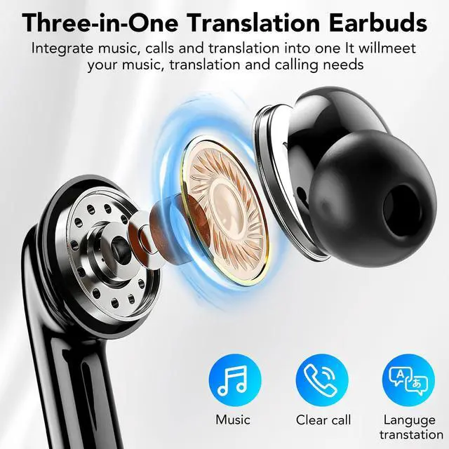 Alt view image 2 of 7 - AI Translation Earbuds Real Time, 134 Languages Translator Earbuds, 6 Translation Modes, 40H Audifonos Traductores, No Subscription Translation Headphones for Travel/Business/Learning