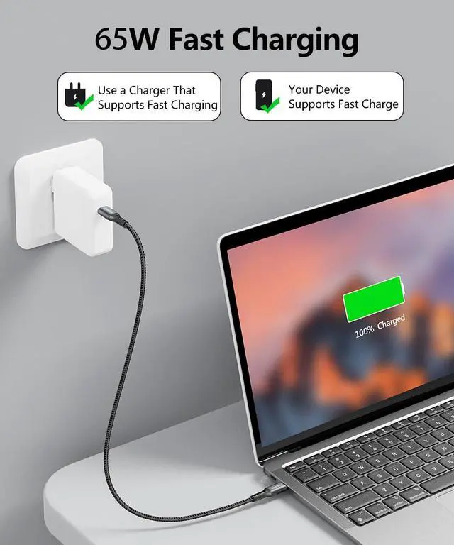 Alt view image 3 of 6 - 20inch Short USB C to USB C Cable, 3-Pack 1.6FT 65W Charger Cable PD Fast Charging Type C to Type C Cord Braided for Samsung Galaxy S23 S22 S21, Note 20/10 Ultra, iPad Pro, Power Bank