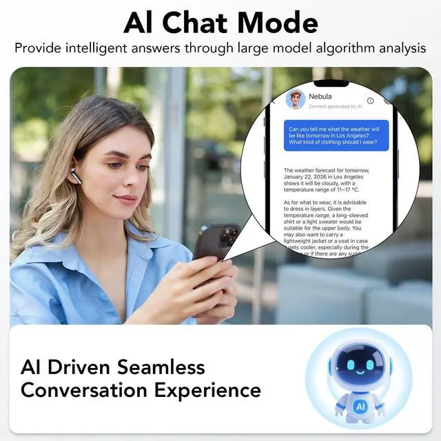 Alt view image 6 of 7 - AI Translation Earbuds Real Time, 134 Languages Translator Earbuds, 6 Translation Modes, 40H Audifonos Traductores, No Subscription Translation Headphones for Travel/Business/Learning