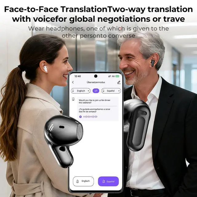 Alt view image 4 of 7 - NE20 AI Translation Earbuds Real Time 135 Languages Translator Ear Buds Audifonos Traductores Inglés Español Wireless Earphones Bluetooth 6.0 Headphones for Travel Business Meeting Learning
