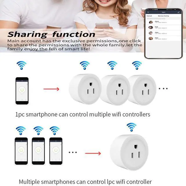 Alt view image 6 of 6 - 2 Pack Smart Plug 16A Smart Outlet WiFi Socket with Tuya App Remote Control Compatible with Alexa Google Home 16A Smart Life Plug with Timer Function 2.4GHz WiFi Only