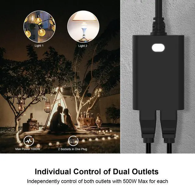 Alt view image 6 of 7 - WiFi Outdoor Smart Plug, Smart Plugs That Work with Google Home for Voice Control, Wireless Remote APP Control Smart Outlet Timer with 2 Grounded, No Hub Required, ETL FCC Certified