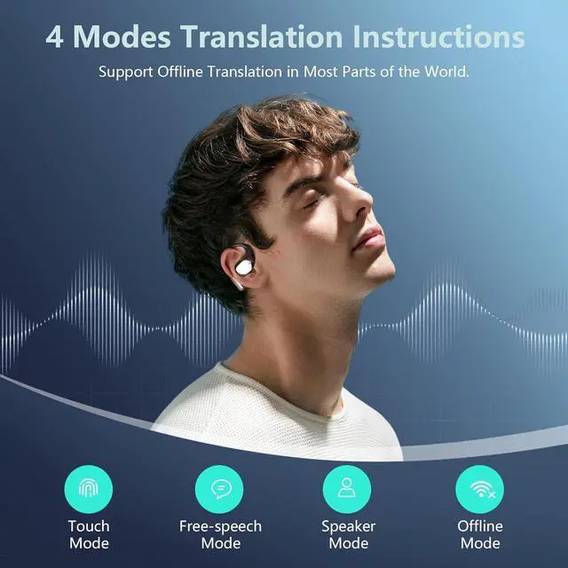 Alt view image 3 of 6 - AI Translation Earbuds Real Time 164 Languages 80H Playtime Translator Ear Buds Audifonos Traductores Inglés Español Wireless Earphones Bluetooth Headphones for Travel Business Meeting Learning Black