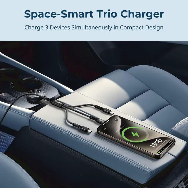 Alt view image 3 of 7 - SMALLRIG 3-in-1 USB-C Charging Cable, 100W Fast Charge & USB 2.0 Data Transfer, Durable Triple Fast Charging Cord with 3 Type-C Male Port, for Tablets for iPhone 16 15 for Samsung, 4FT Black - 5079