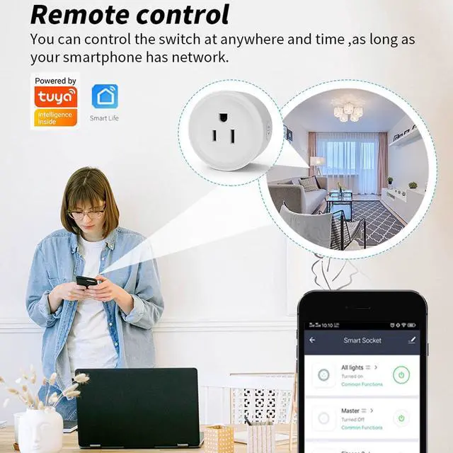 Alt view image 3 of 6 - 2 Pack Smart Plug 16A Smart Outlet WiFi Socket with Tuya App Remote Control Compatible with Alexa Google Home 16A Smart Life Plug with Timer Function 2.4GHz WiFi Only