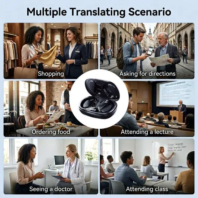 Alt view image 6 of 7 - AI Real Time Translation Earbuds, 10-in-1 Translator Earphones 166 Languages, Lock Screen/Photo/Meeting/Movie/Online Call Translation & Custom Voice Cloning for Travel Business