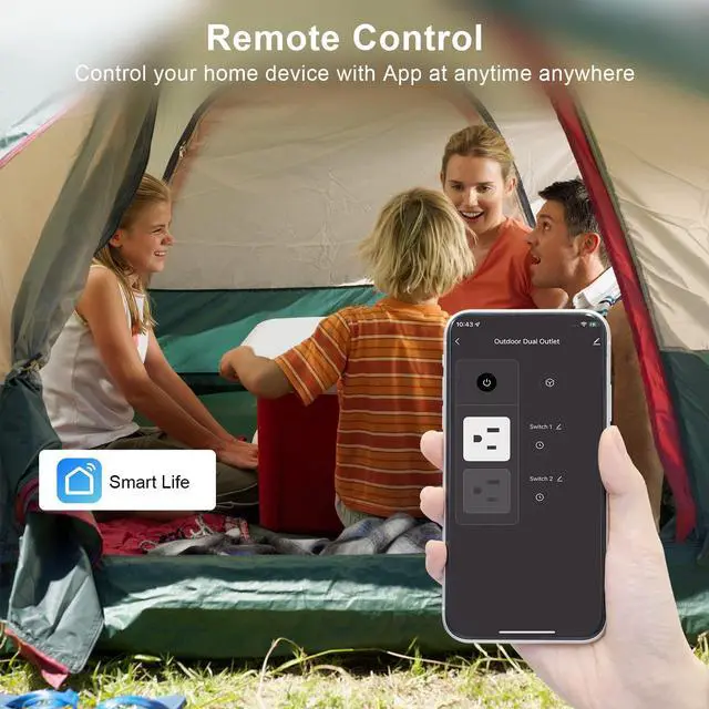 Alt view image 4 of 7 - WiFi Outdoor Smart Plug, Smart Plugs That Work with Google Home for Voice Control, Wireless Remote APP Control Smart Outlet Timer with 2 Grounded, No Hub Required, ETL FCC Certified