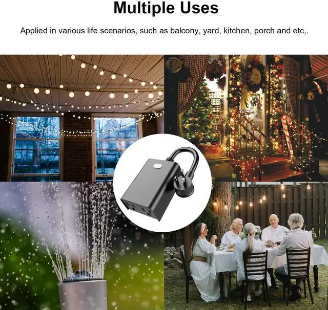 Alt view image 7 of 7 - WiFi Outdoor Smart Plug, Smart Plugs That Work with Google Home for Voice Control, Wireless Remote APP Control Smart Outlet Timer with 2 Grounded, No Hub Required