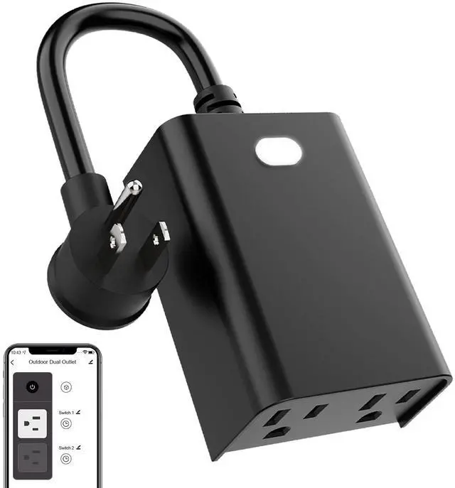 Main image of WiFi Outdoor Smart Plug, Smart Plugs That Work with Google Home for Voice Control, Wireless Remote APP Control Smart Outlet Timer with 2 Grounded, No Hub Required, ETL FCC Certified