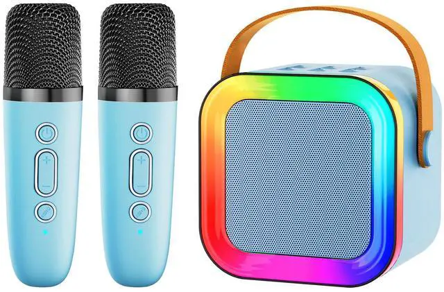Main image of Kids Karaoke Machine Toy for Ages 3-12, Rechargeable Portable Bluetooth Speaker with 2 Wireless Mics, LED Lights Voice Changer, Christmas Birthday Gift for Boys Girls Grandkids (Blue - 2)