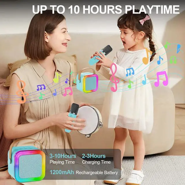 Alt view image 7 of 7 - Kids Karaoke Machine Toy for Ages 3-12, Rechargeable Portable Bluetooth Speaker with 2 Wireless Mics, LED Lights Voice Changer, Christmas Birthday Gift for Boys Girls Grandkids (Blue - 2)