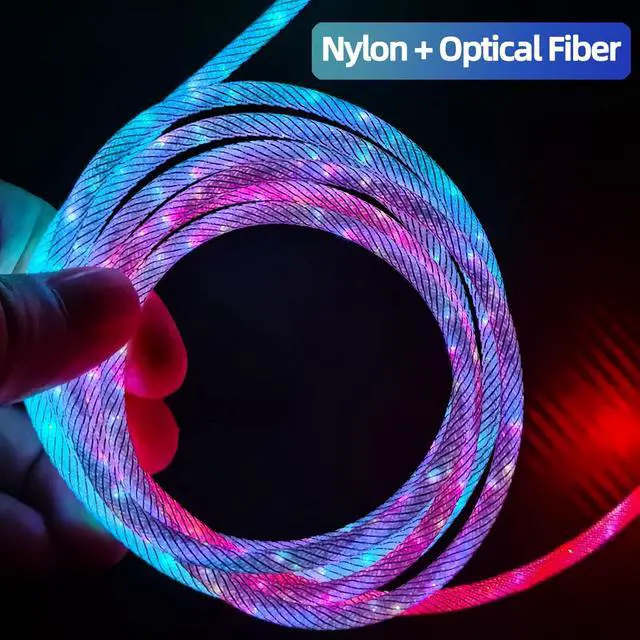 Alt view image 2 of 7 - 6.6ft/2m Type C Cable Nylon Braid Led Light Up Charger Cord 66W 5A QC3.0 Visible RGB Color Changing USB A to USB C Fast Charger Data Sync Cord for Samsung Galaxy S21/S20 S10/S9/Note 20/10/9/8
