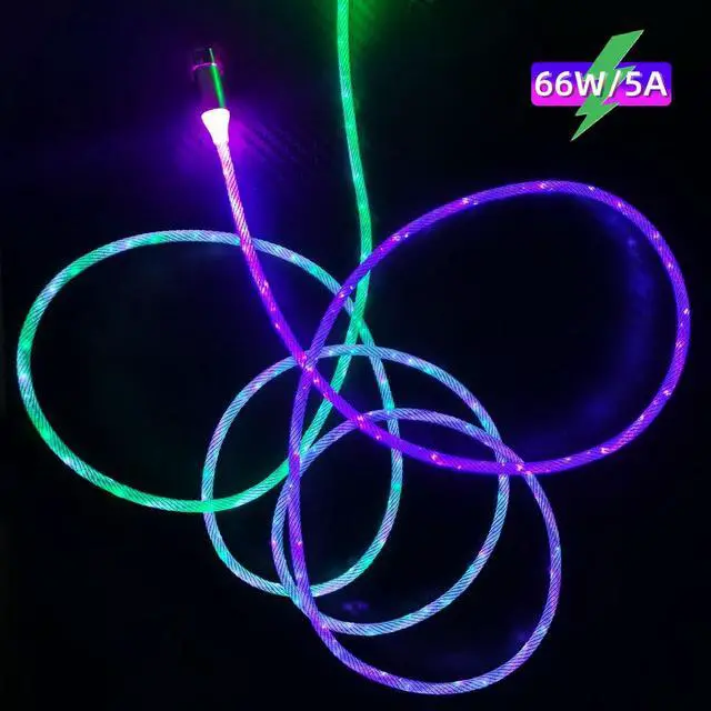 Alt view image 4 of 7 - 6.6ft/2m Type C Cable Nylon Braid Led Light Up Charger Cord 66W 5A QC3.0 Visible RGB Color Changing USB A to USB C Fast Charger Data Sync Cord for Samsung Galaxy S21/S20 S10/S9/Note 20/10/9/8