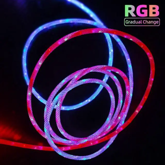 Alt view image 3 of 7 - 6.6ft/2m Type C Cable Nylon Braid Led Light Up Charger Cord 66W 5A QC3.0 Visible RGB Color Changing USB A to USB C Fast Charger Data Sync Cord for Samsung Galaxy S21/S20 S10/S9/Note 20/10/9/8