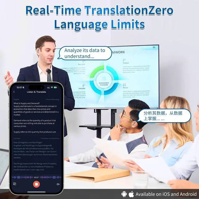 Alt view image 6 of 7 - AI Translation Earbuds Real Time, 144 Languages Translator Earbuds, Bluetooth Open-Ear Translating Earbuds with 30H Playtime, Instant Voice Translator Device for Travel, Business, Learning, White