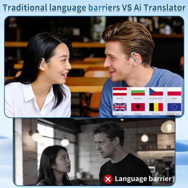 Alt view image 7 of 7 - AI Translation Earbuds Real Time, 144 Languages Translator Earbuds, Bluetooth Open-Ear Translating Earbuds with 30H Playtime, Instant Voice Translator Device for Travel, Business, Learning, White