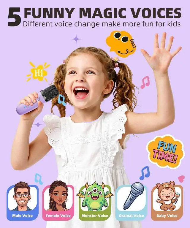 Alt view image 4 of 7 - Mini Karaoke Machine Speaker for Kids Adults,Portable Bluetooth with 1-2 Wireless Microphones,Christmas Birthday Gifts Toys Girls Boys Ages 4, 5, 6,7, 8,9,10,11,12+ Years Old Toddler (Purple - 1 Mic)