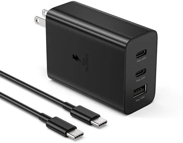 Main image of 65W GaN USB C Charger, 3-Port Fast Adapter for Samsung Galaxy S24 S23 Note 20 iPad iPhone PD 3.0 Wall Charger