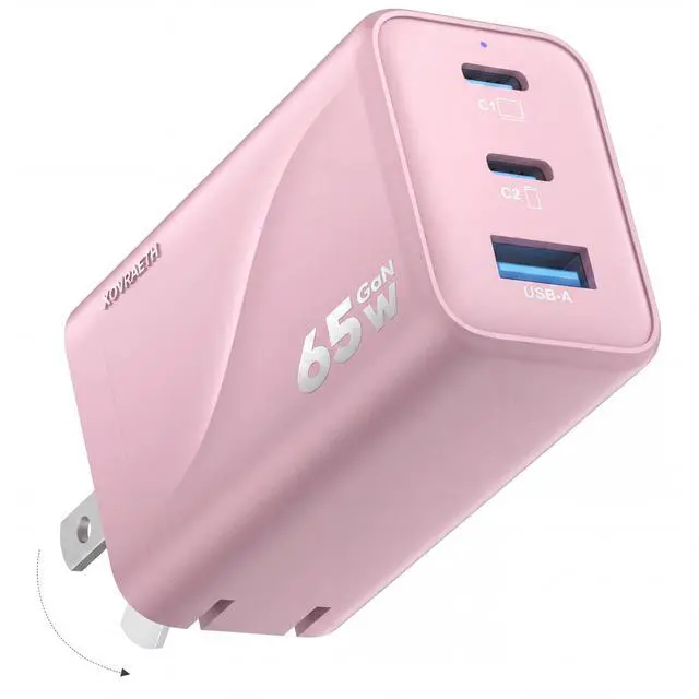 Main image of 65W GaN USB C Wall Charger Block Pink,3-Port iPhone 17 16 15 Type C Charger Fast Charging Block Power Adapter for MacBook,Compact Foldable Plug for iPad, Switch,Laptops,Tablets,Samsung S26/25, Pixel