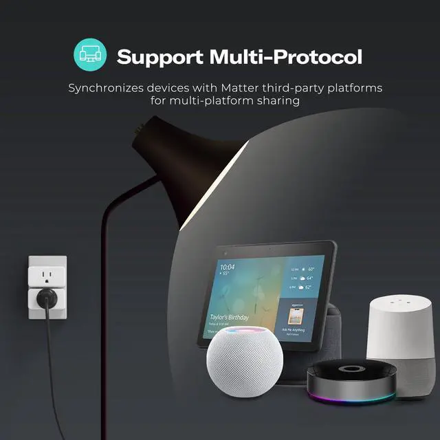 Alt view image 4 of 7 - Smart Plug M3 4 Pack,Matter Over WiFi,15A/1800W Max,ETL Certified,Compact Design, Work with SmartThings, Apple Home,Alexa,Google, Homey,Home Assistant,No Power Meter,2.4G Wi-Fi Only