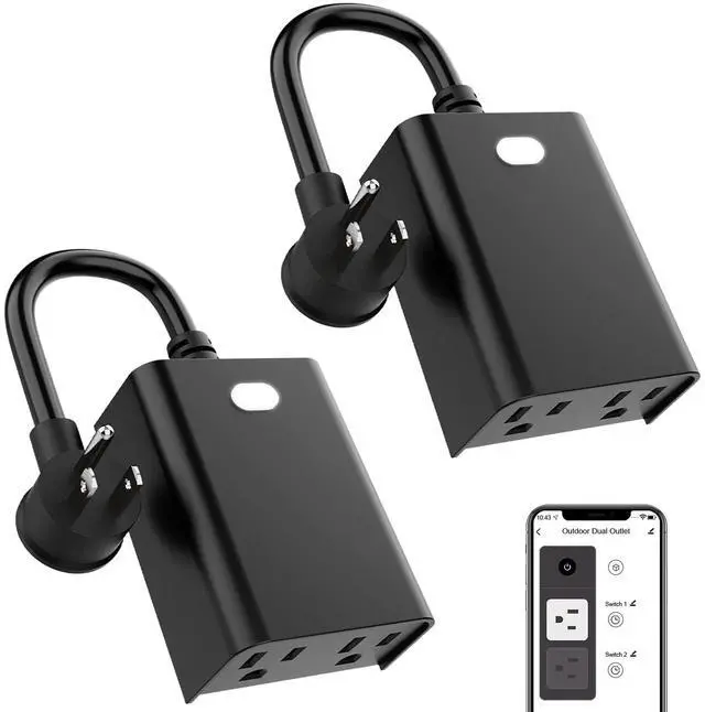 Main image of WiFi Outdoor Smart Plug, Smart Plugs That Work with Google Home for Voice Control, Wireless Remote APP Control Smart Outlet Timer with 2 Grounded, No Hub Required
