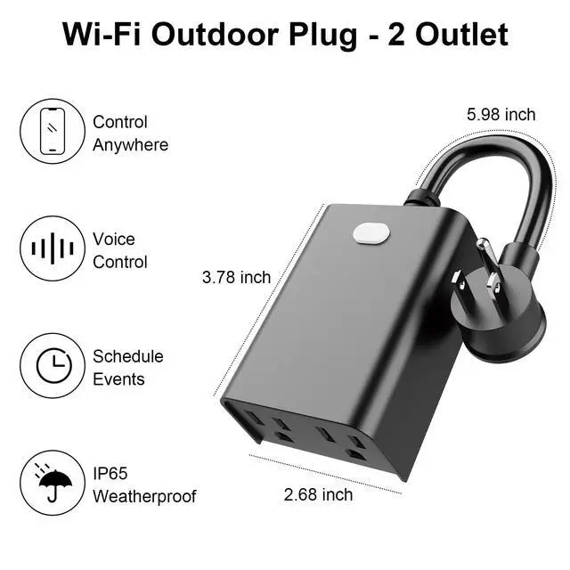 Alt view image 3 of 7 - WiFi Outdoor Smart Plug, Smart Plugs That Work with Google Home for Voice Control, Wireless Remote APP Control Smart Outlet Timer with 2 Grounded, No Hub Required