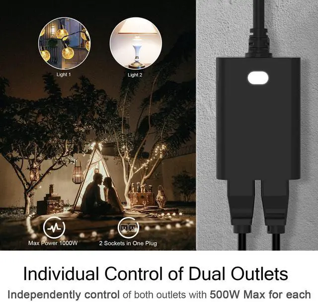 Alt view image 6 of 7 - WiFi Outdoor Smart Plug, Smart Plugs That Work with Google Home for Voice Control, Wireless Remote APP Control Smart Outlet Timer with 2 Grounded, No Hub Required