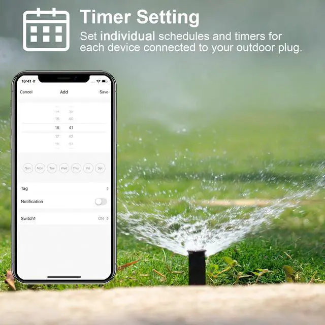 Alt view image 5 of 7 - WiFi Outdoor Smart Plug, Smart Plugs That Work with Google Home for Voice Control, Wireless Remote APP Control Smart Outlet Timer with 2 Grounded, No Hub Required